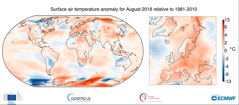 Informe climático del Planeta: agosto de 2018 el sexto más cálido del registro